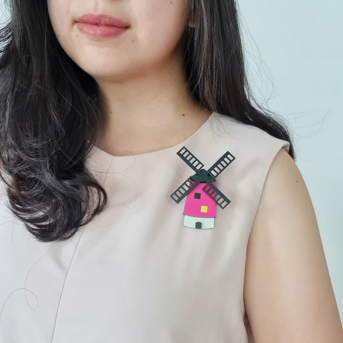 Windmill Kinderdijk Pink Brooch