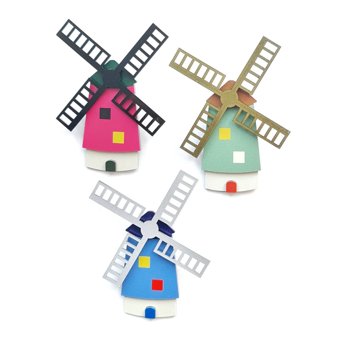 Windmill Kinderdijk Pink Brooch