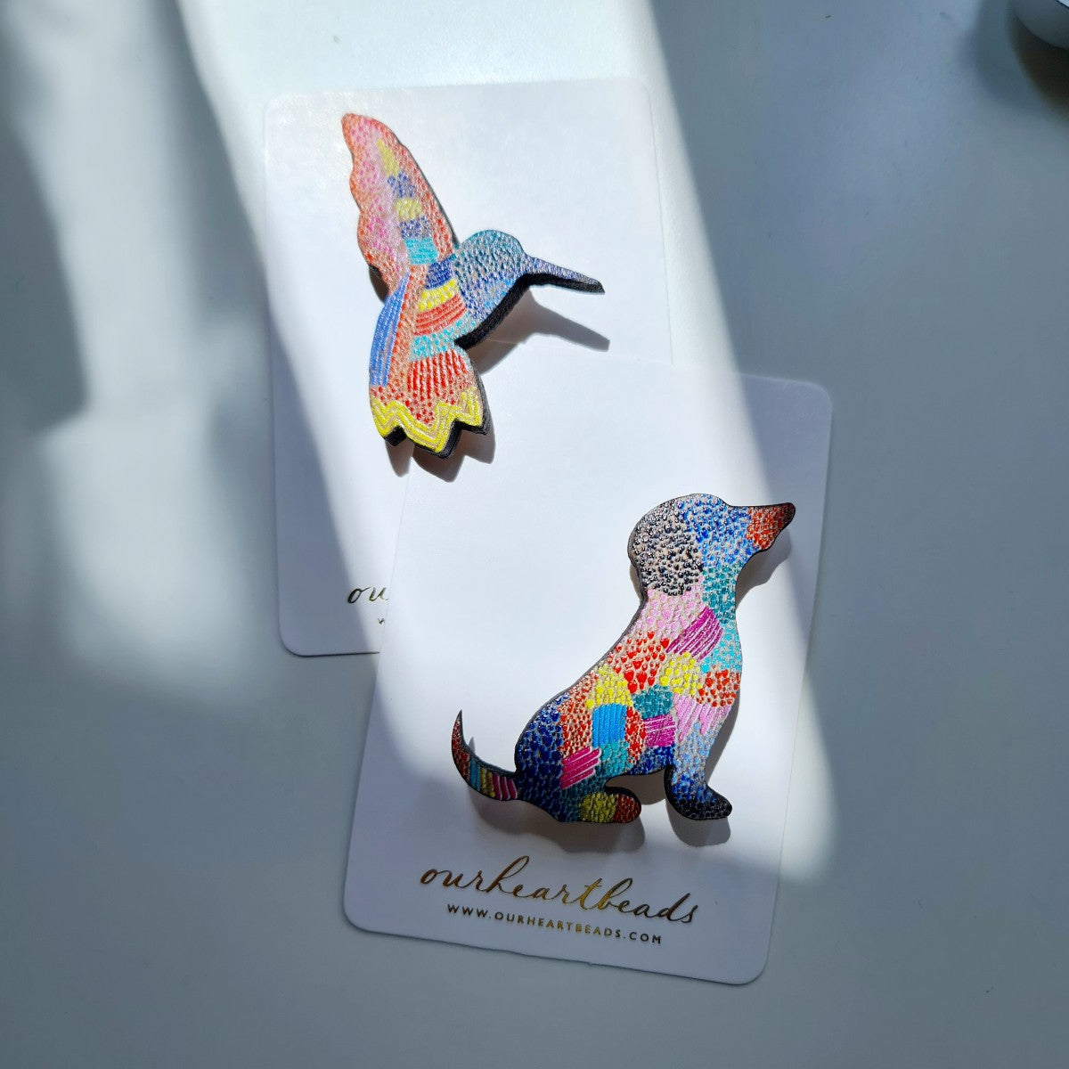 Hummingbird Dot Art Brooch