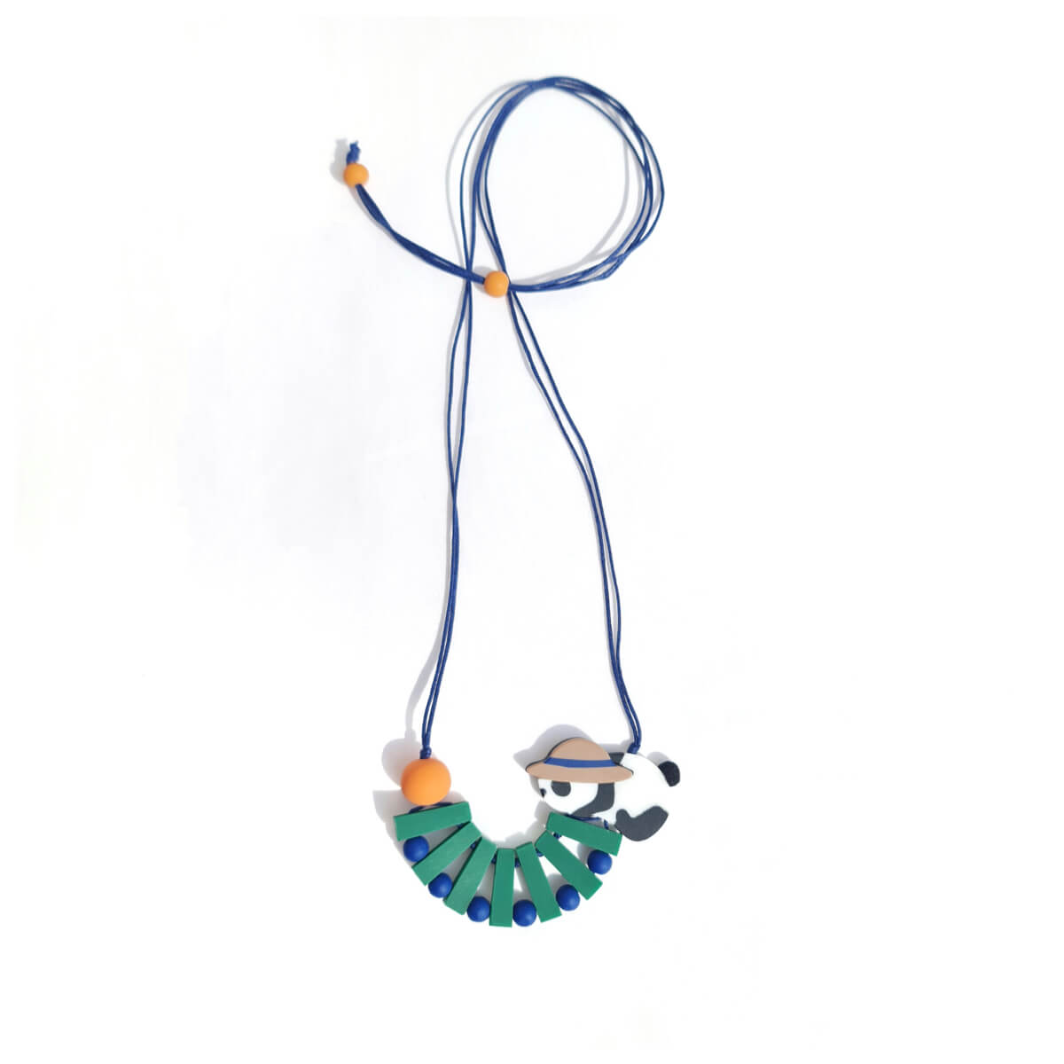 Panda Straw Hat Green Necklace