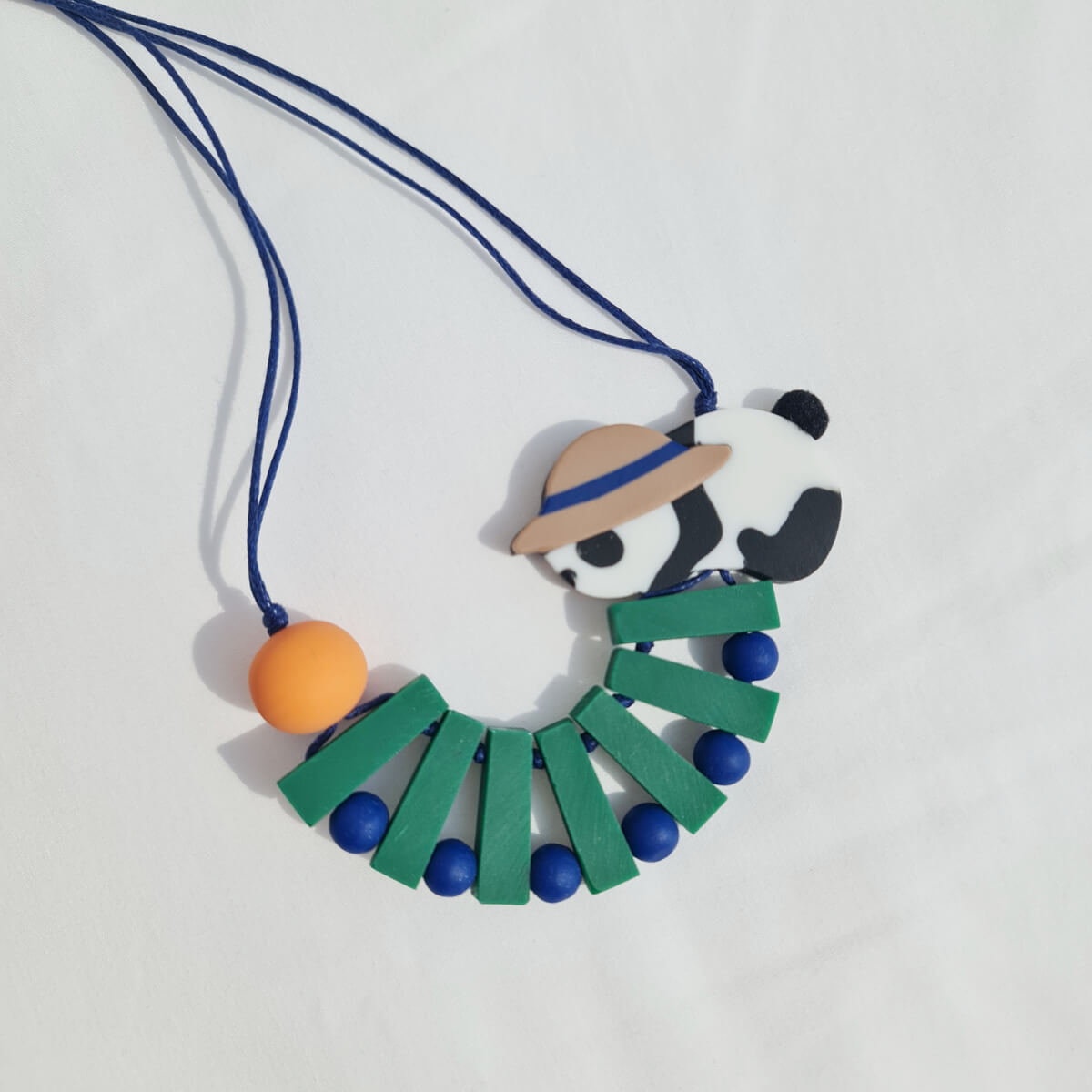 Panda Straw Hat Green Necklace