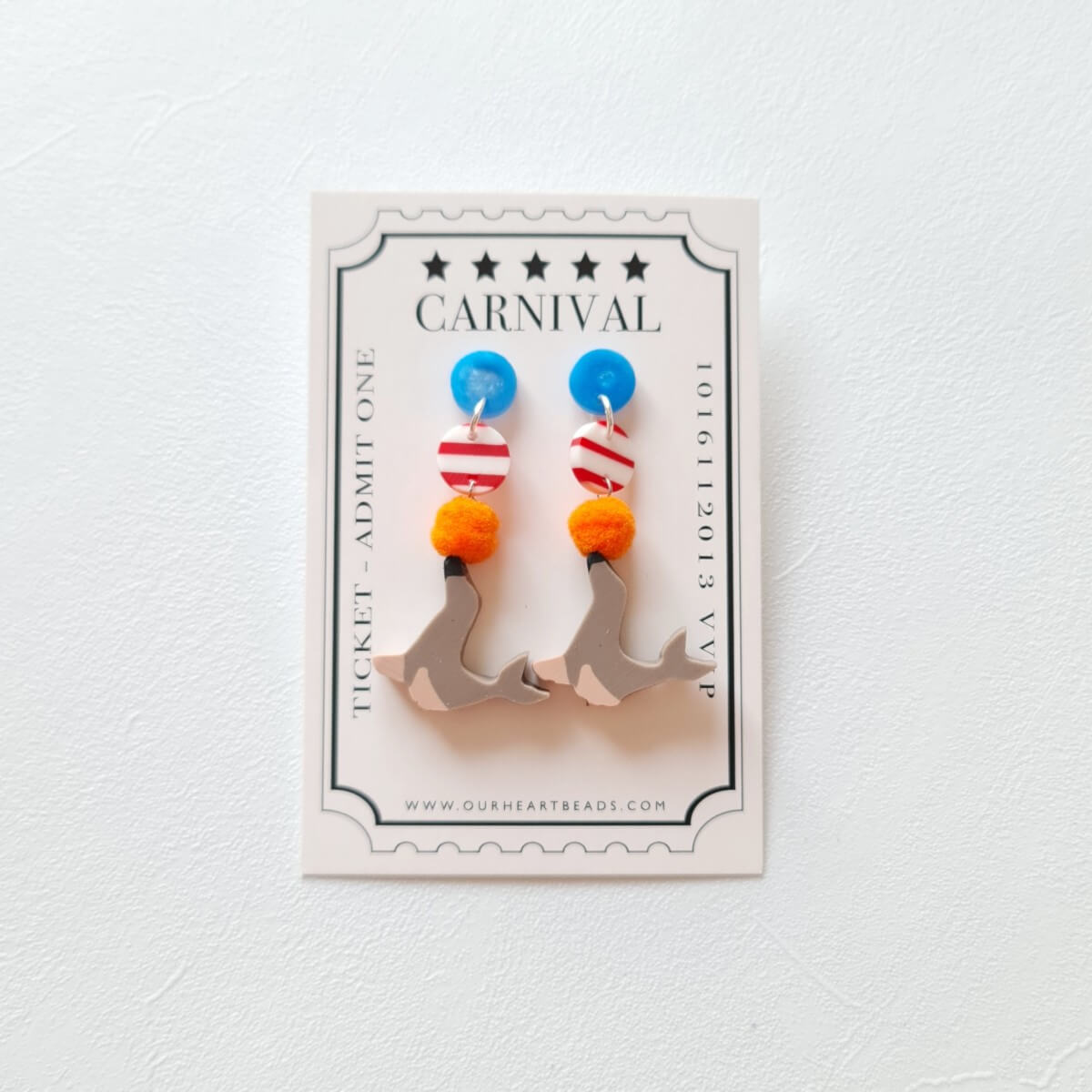 Circus Seal Orange Blue Earrings