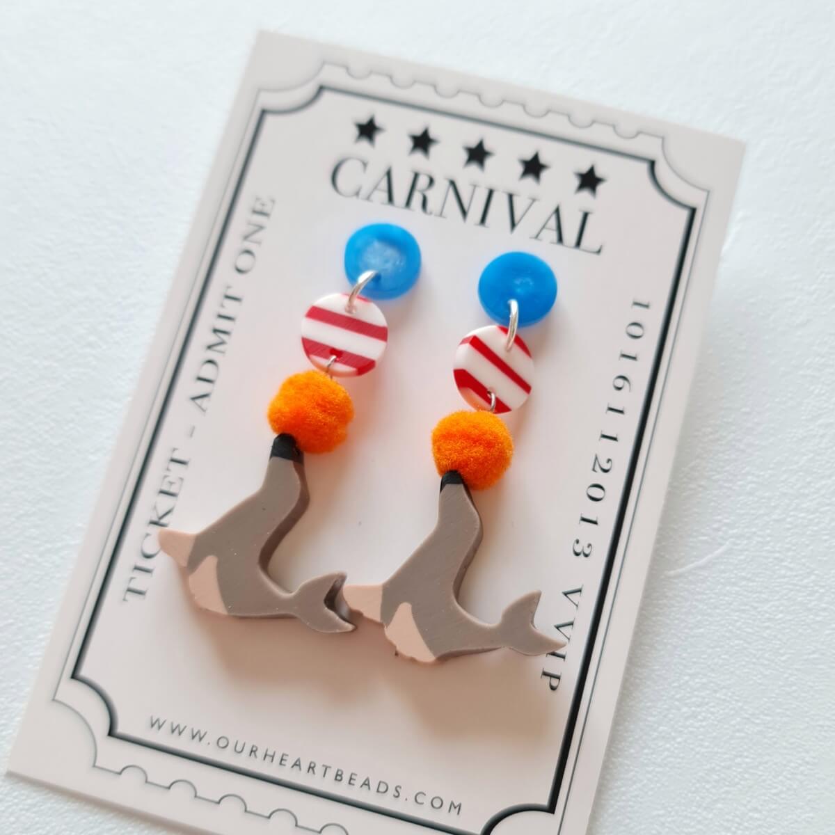 Circus Seal Orange Blue Earrings