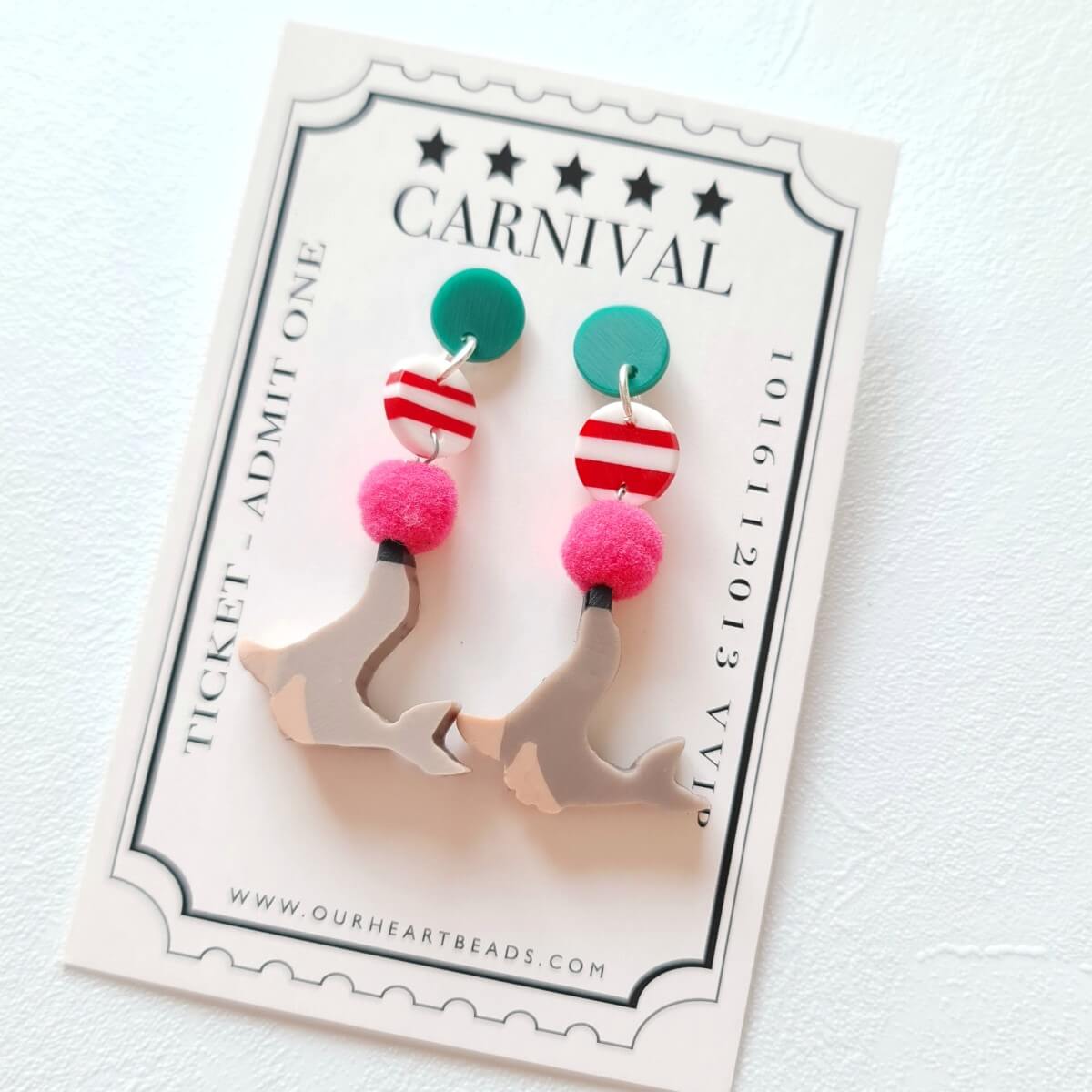 Circus Seal Green Pink Earrings