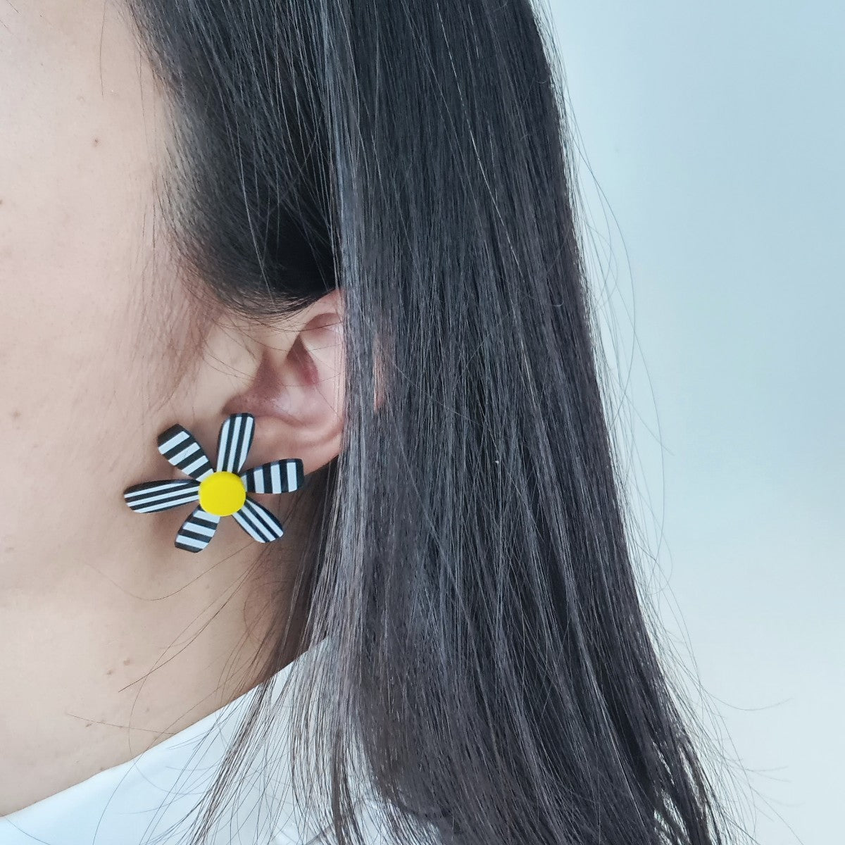 BW Yellow Stripes Flower Earrings