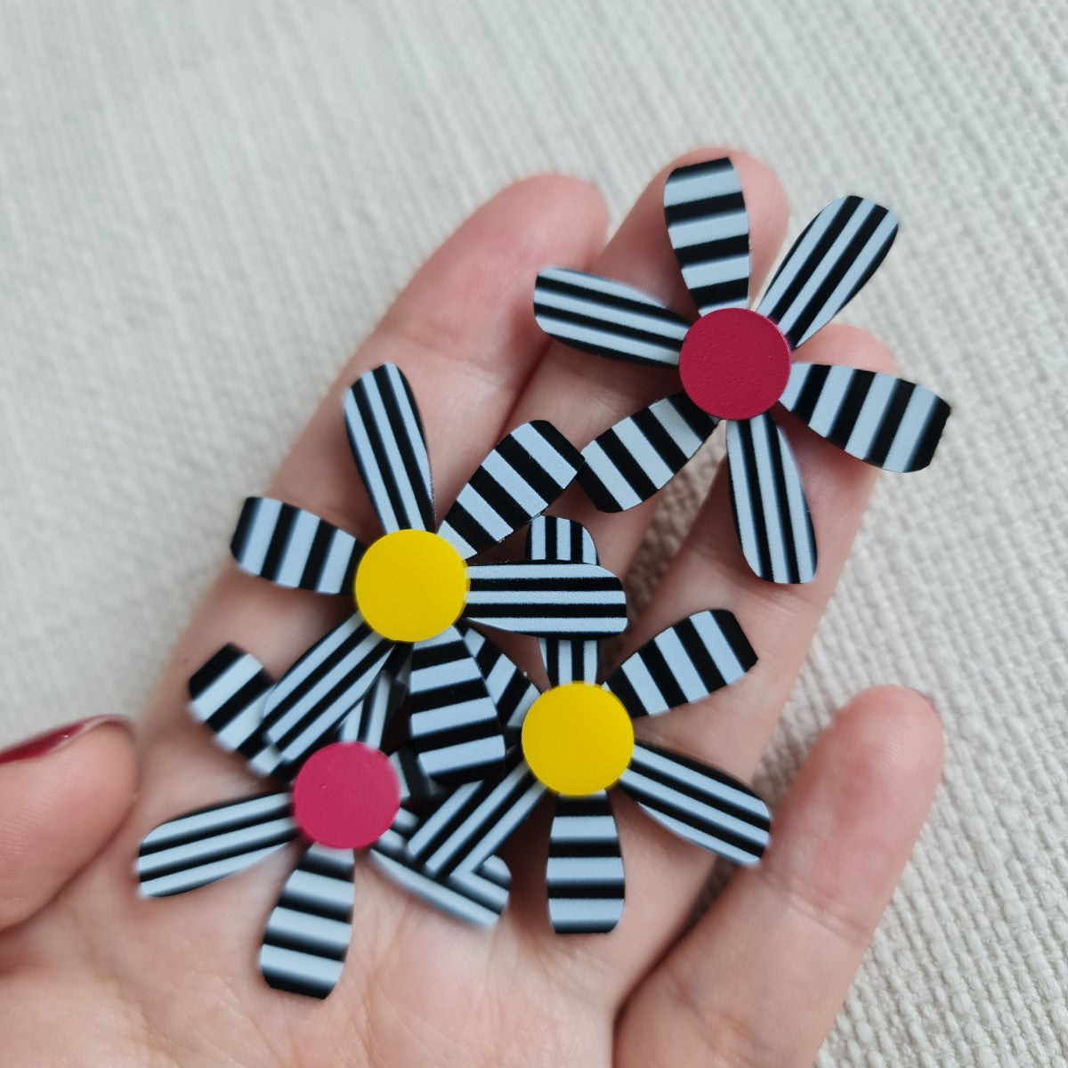 BW Yellow Stripes Flower Earrings