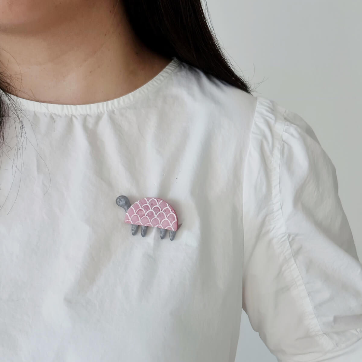 Turtle Grey - Rose Quartz Brooch