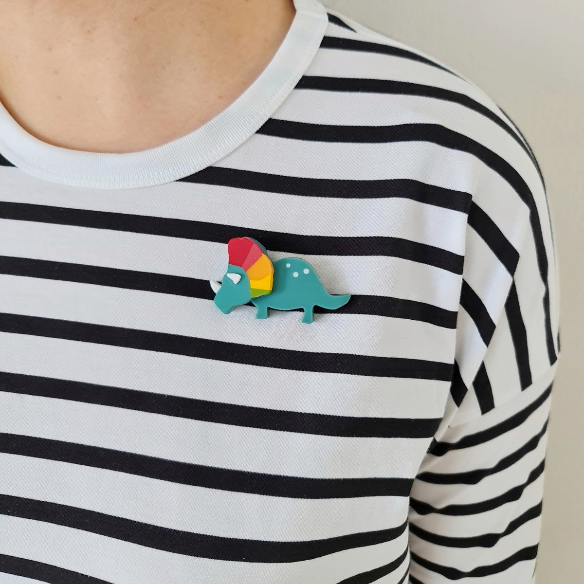 Triceratops Green Dinosaur Brooch