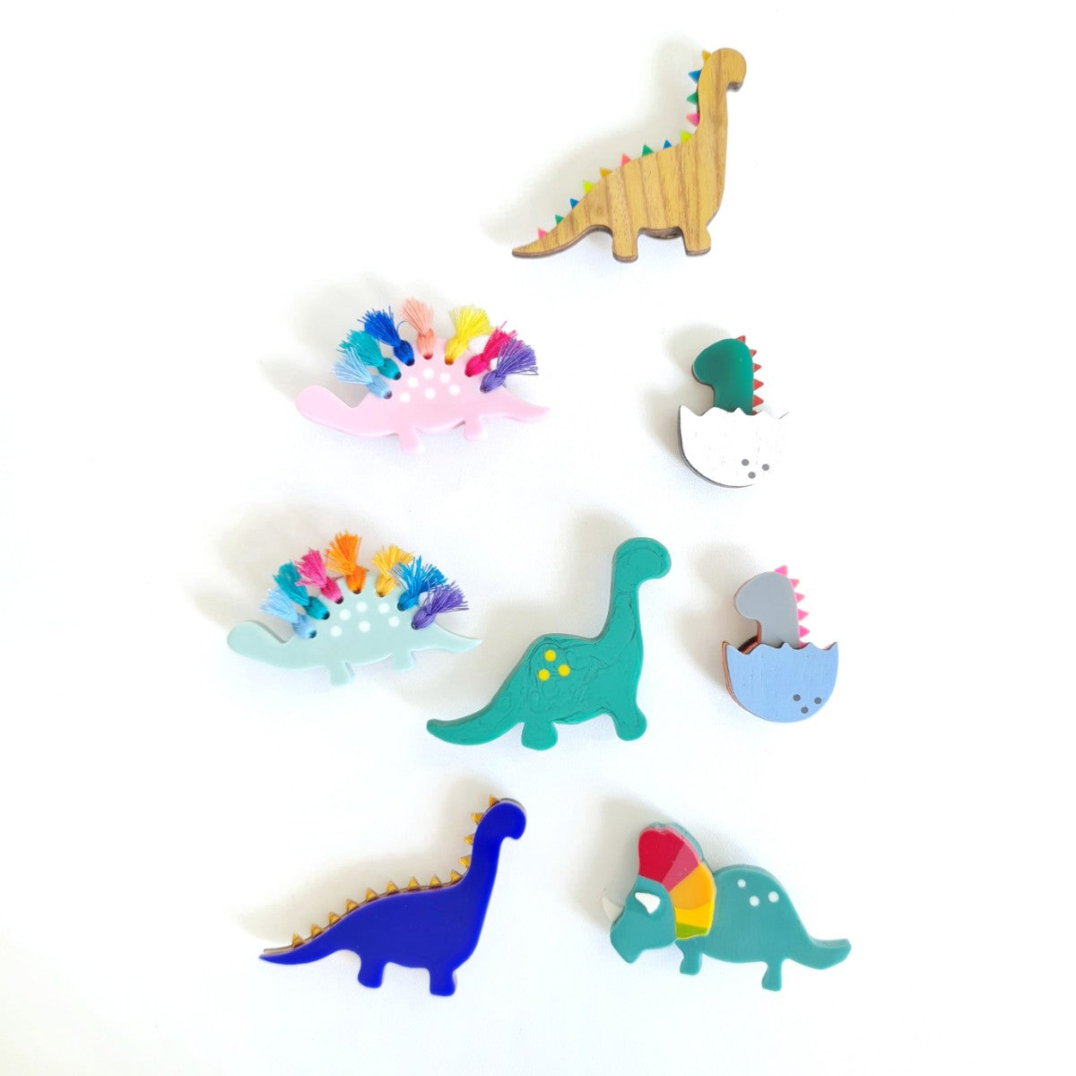 Stegosaurus Tassel Light Green Dinosaur Brooch