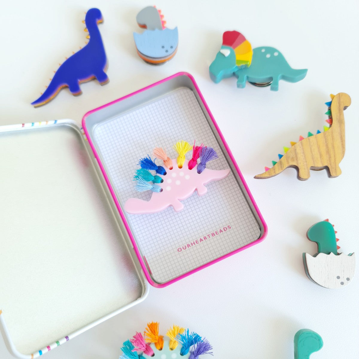 Triceratops Green Dinosaur Brooch