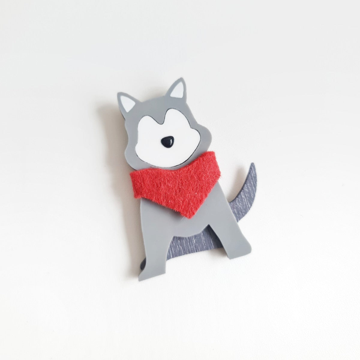Siberian Husky Grey White Dog Brooch