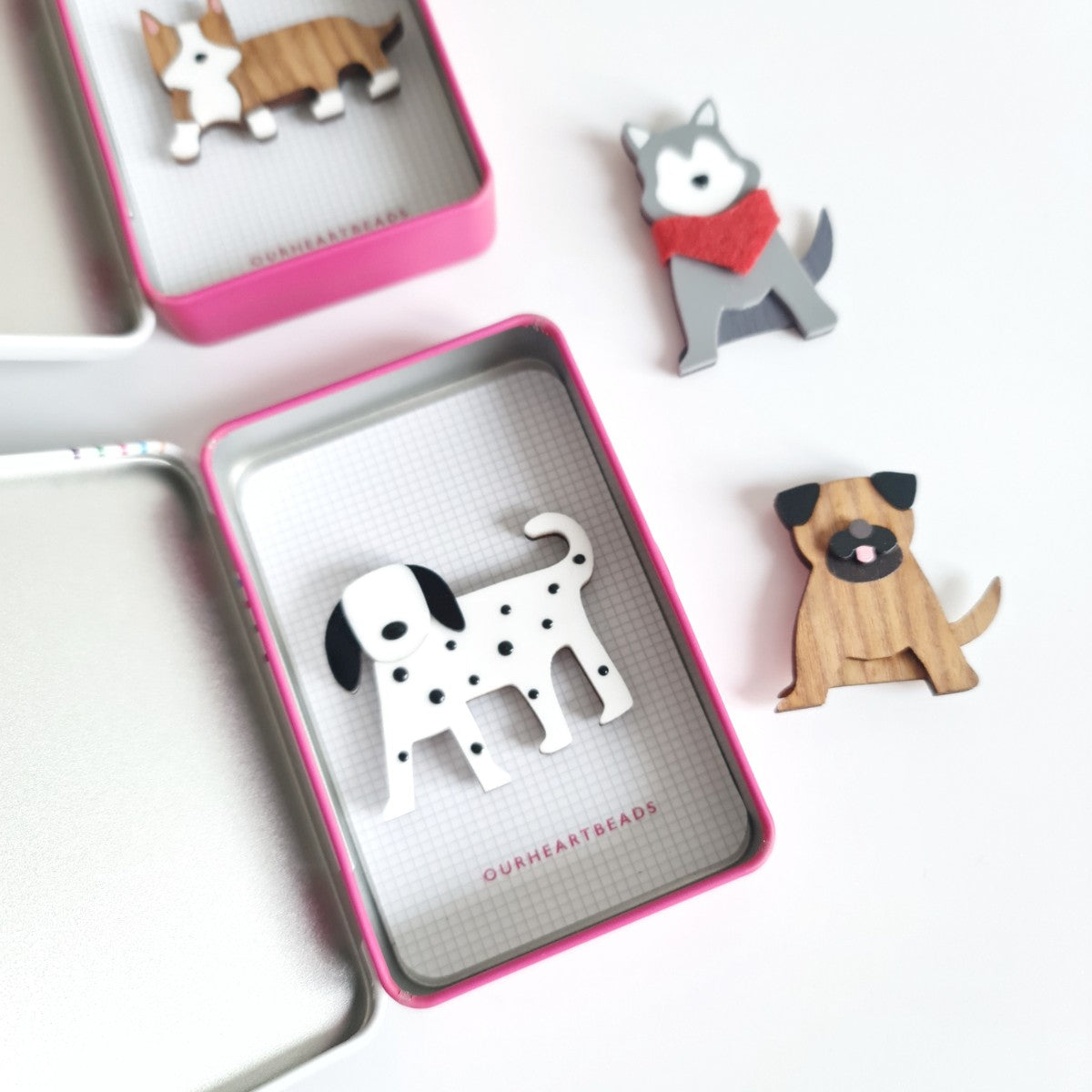 Dalmatian White Dog Brooch