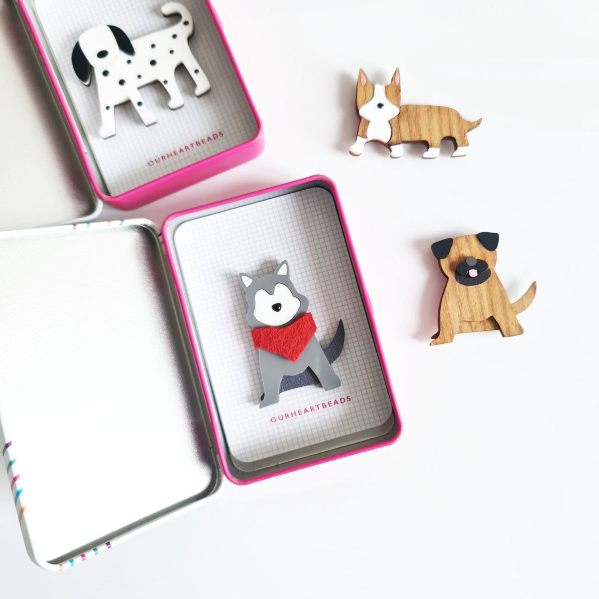 Siberian Husky Grey White Dog Brooch