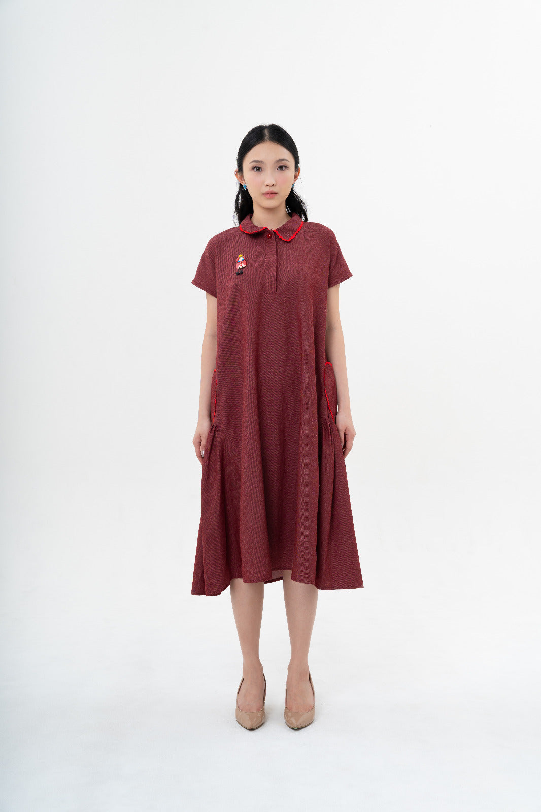 Cora Dress Red & Queen of Heart Brooch