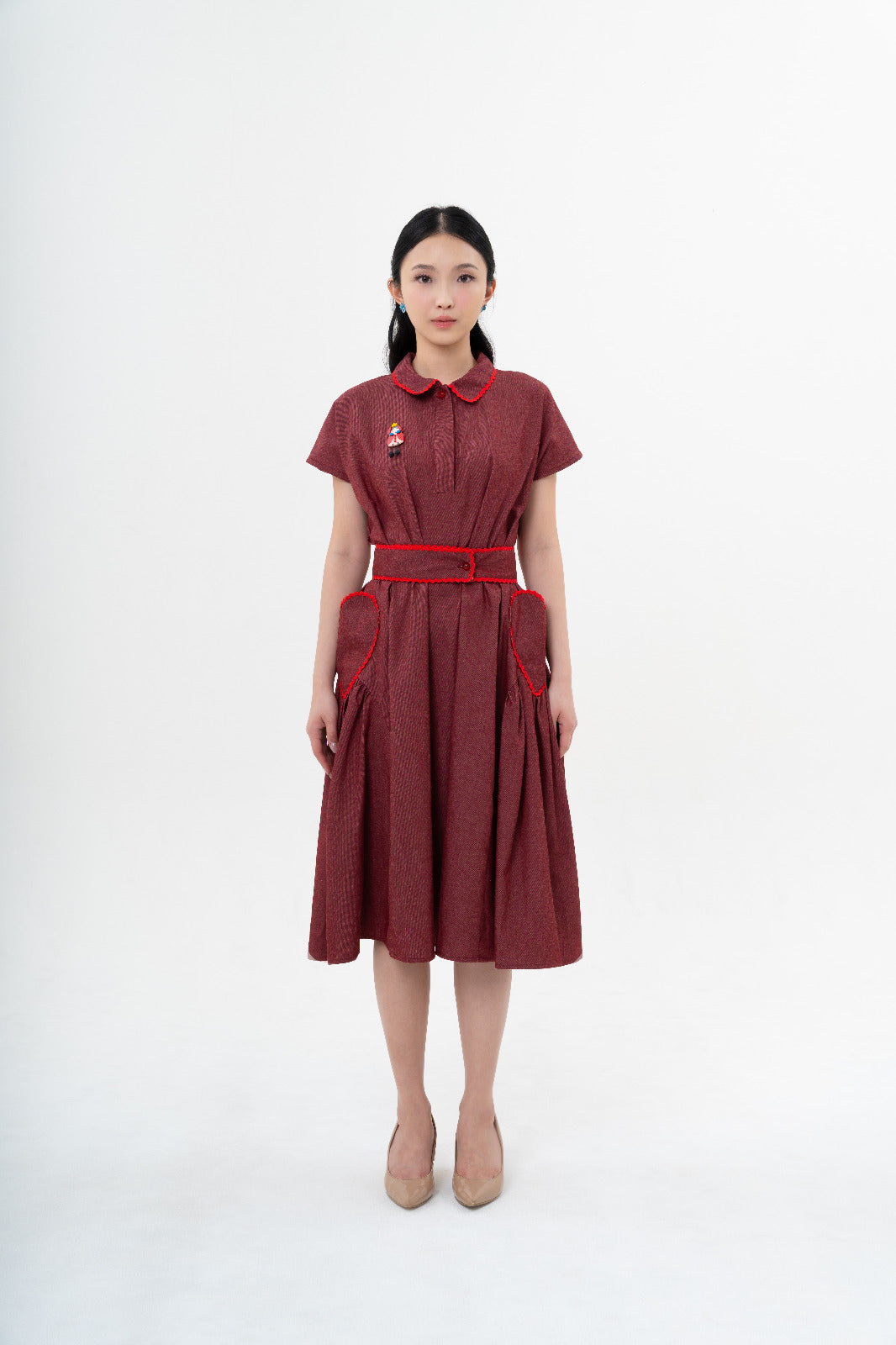 Cora Dress Red & Queen of Heart Brooch