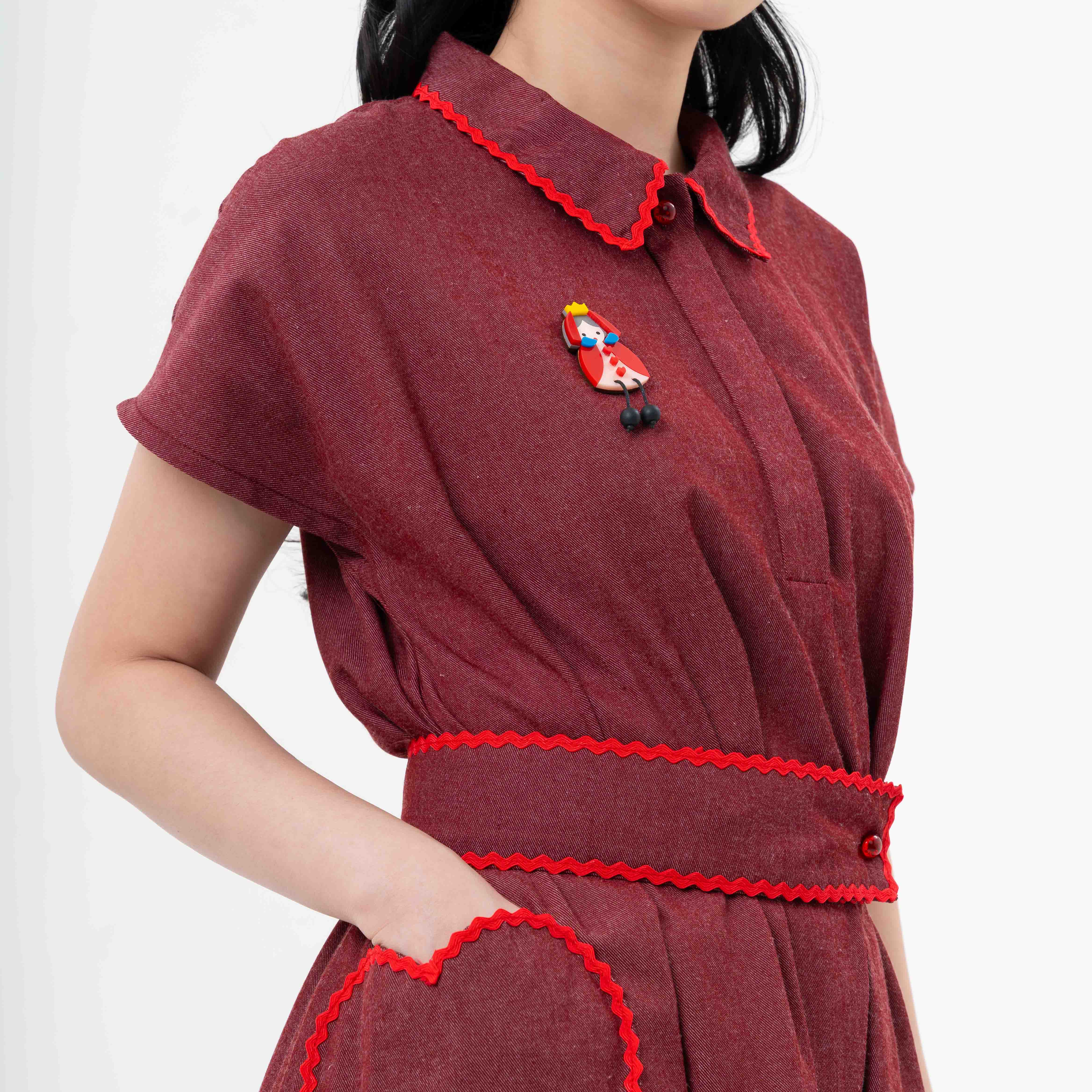 Cora Dress Red & Queen of Heart Brooch