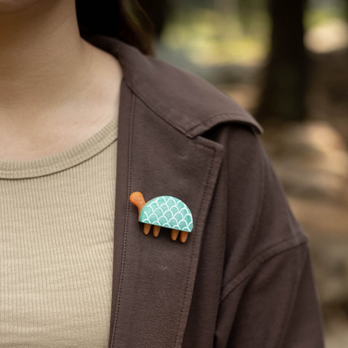 Turtle Orange - Aquamarine Brooch