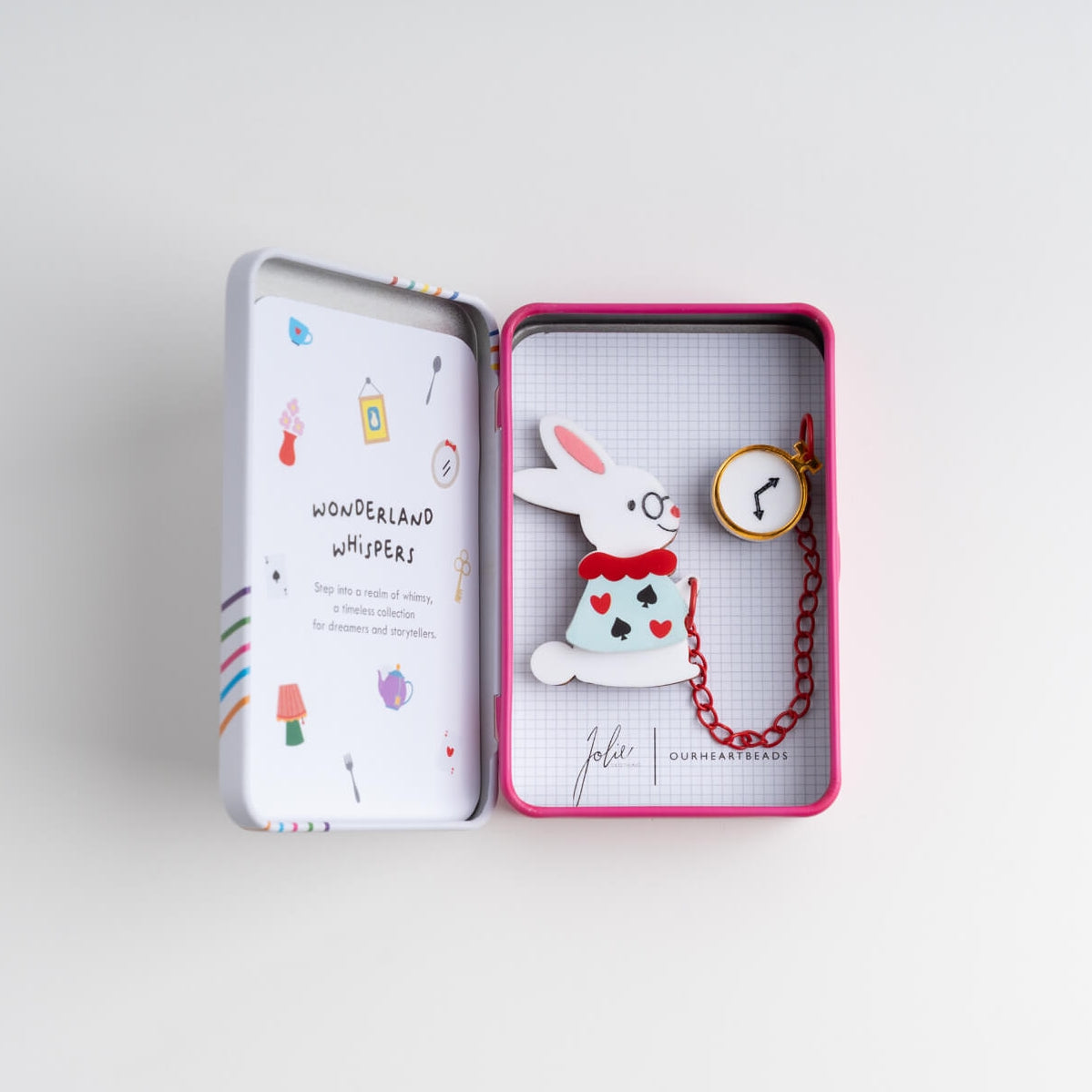 White Rabbit with Clock Brooch