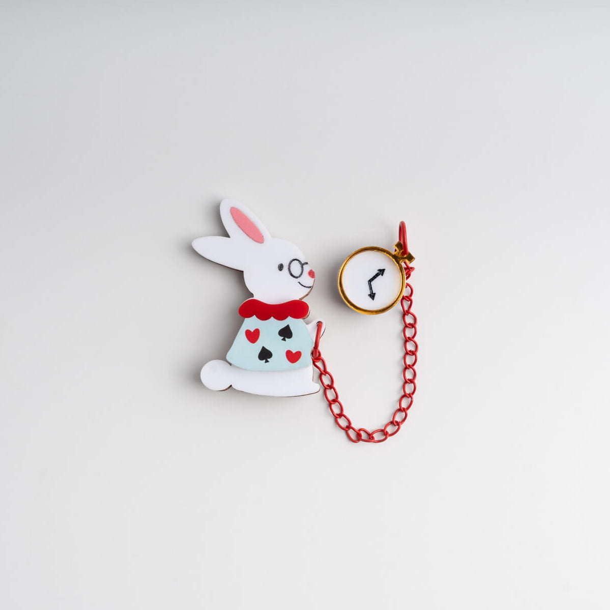 White Rabbit with Clock Brooch