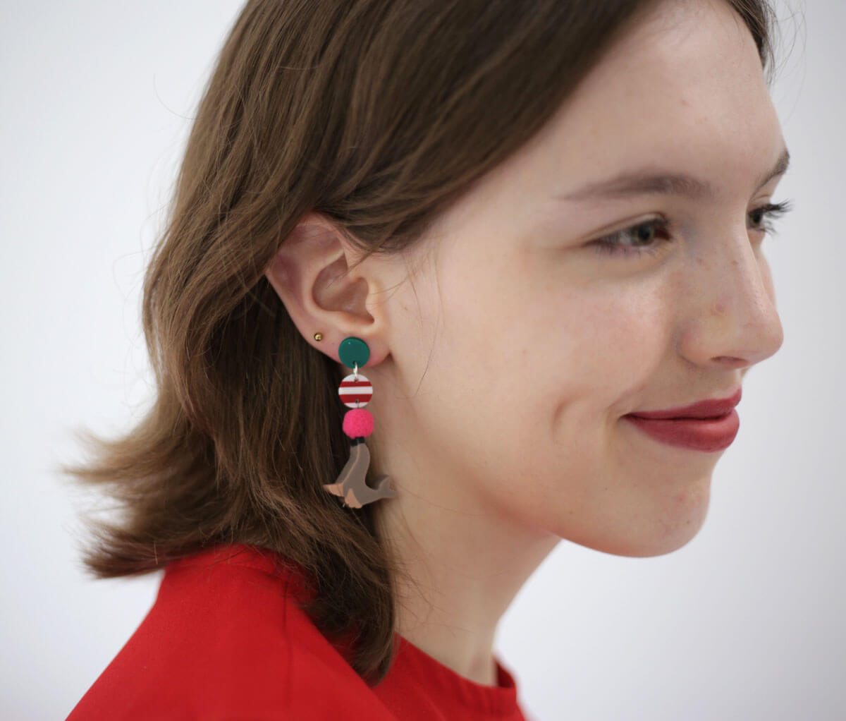 Circus Seal Green Pink Earrings