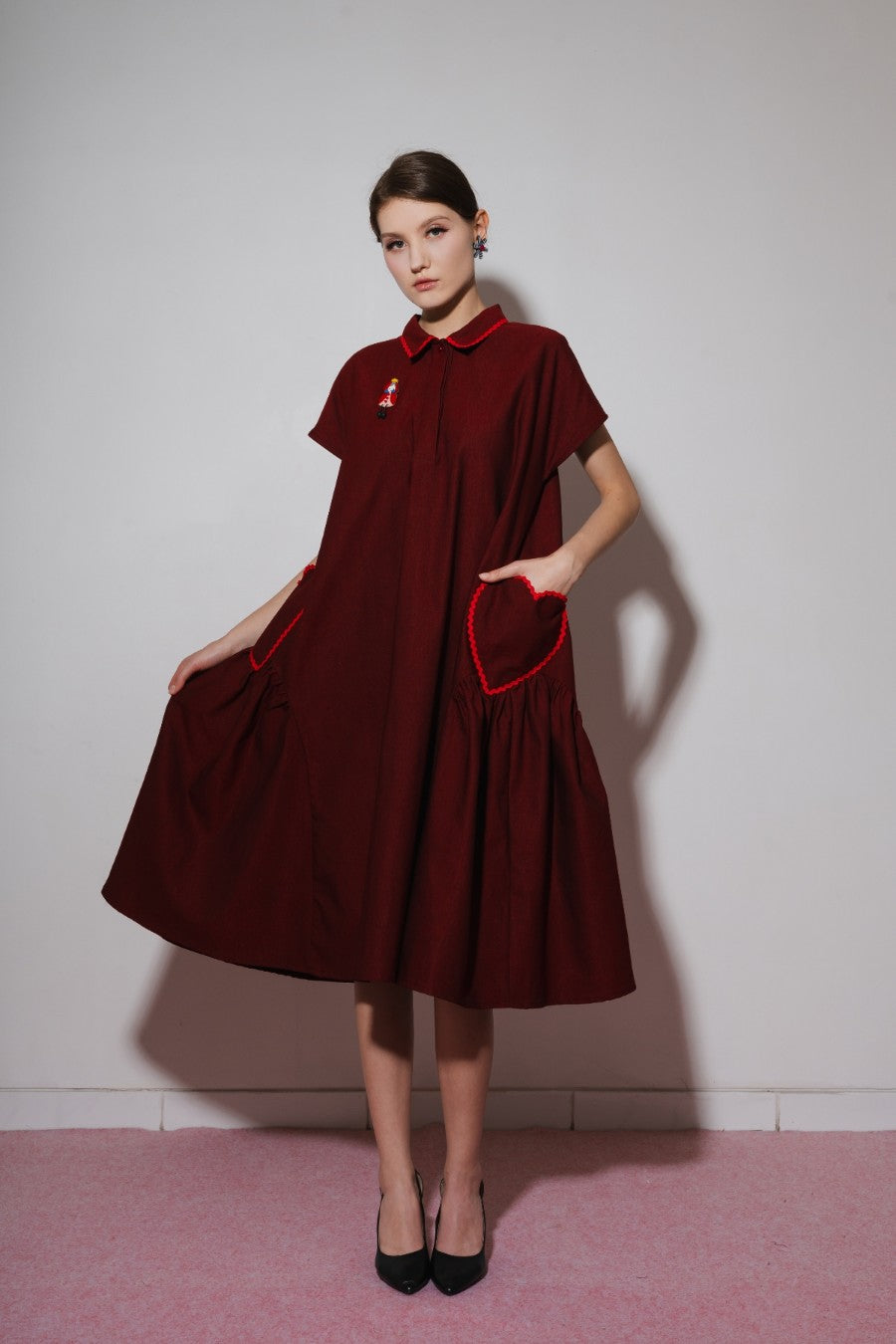 Cora Dress Red & Queen of Heart Brooch