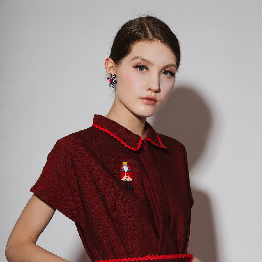 Cora Dress Red & Queen of Heart Brooch