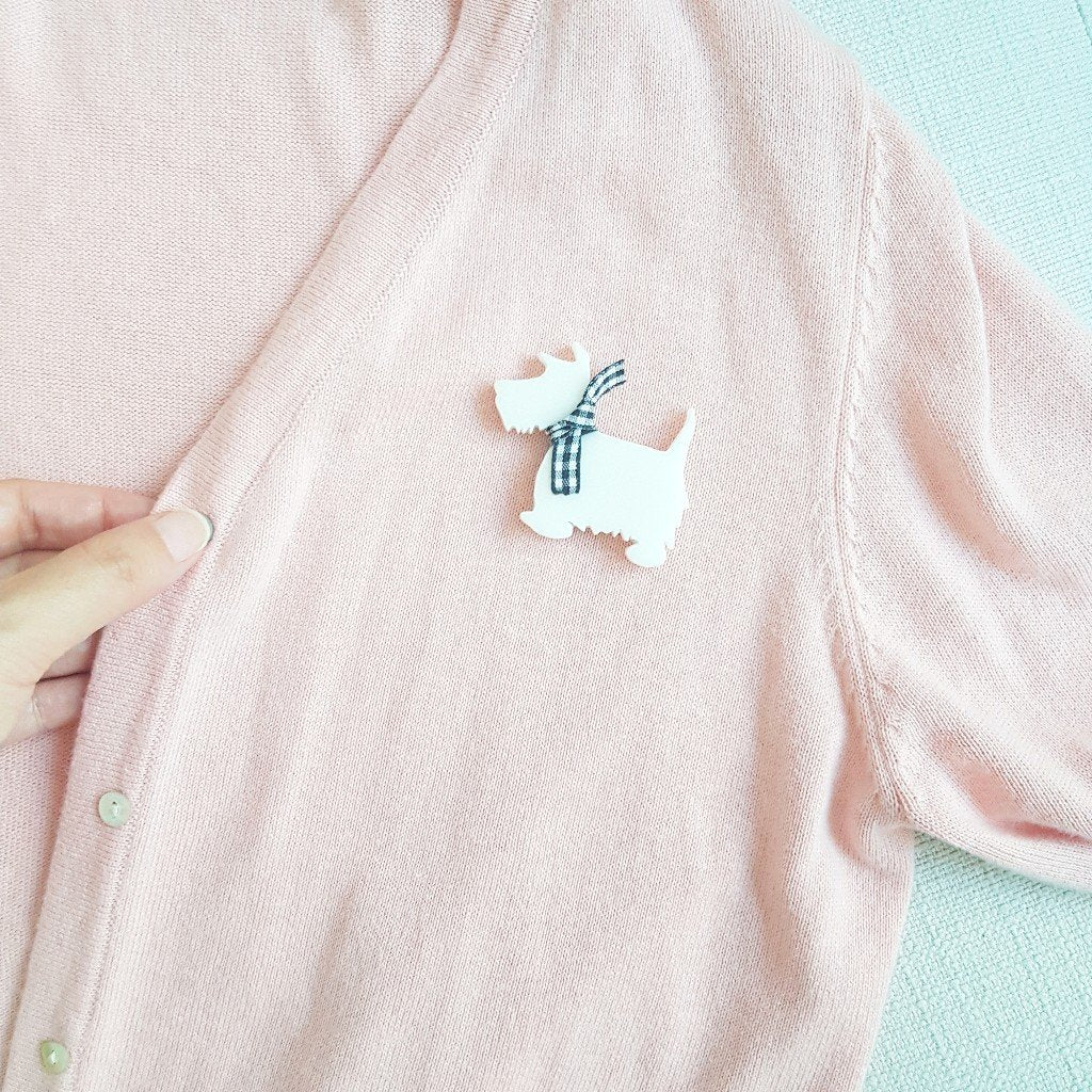 Scottish Terrier White Brooch