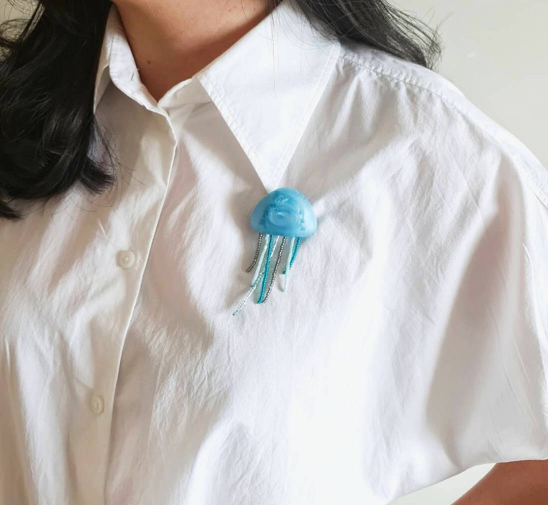 Jellyfish Aqua Brooch