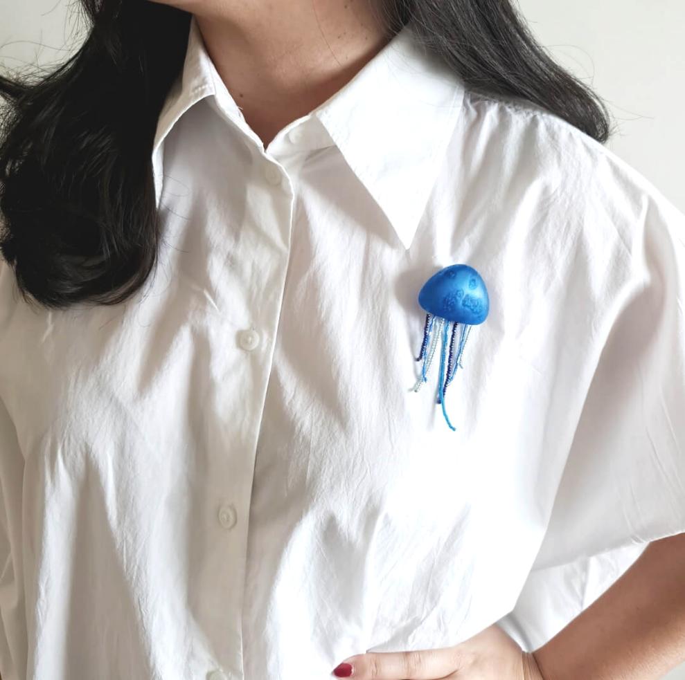 Jellyfish Ocean Blue Brooch