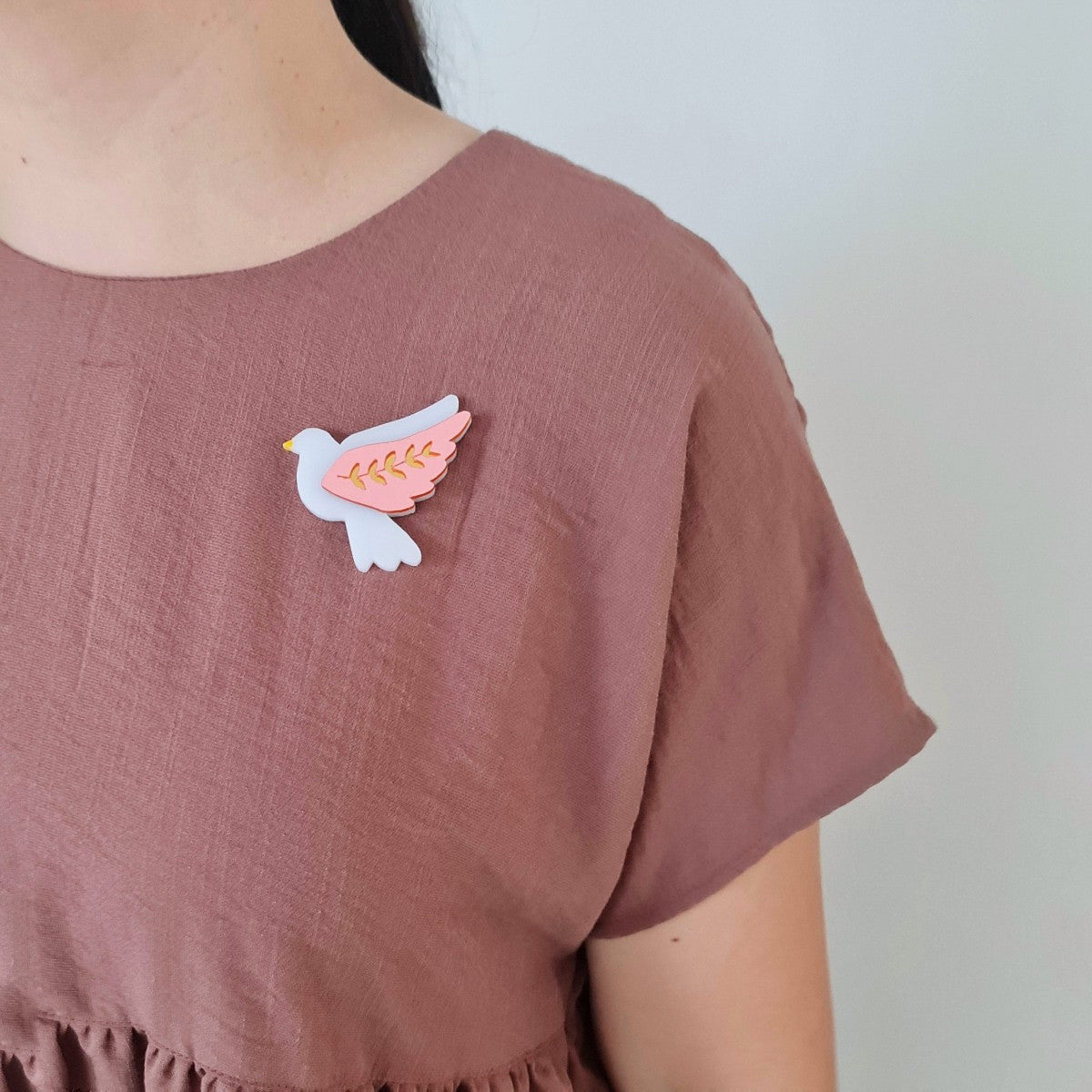 Dove White Pink Brooch