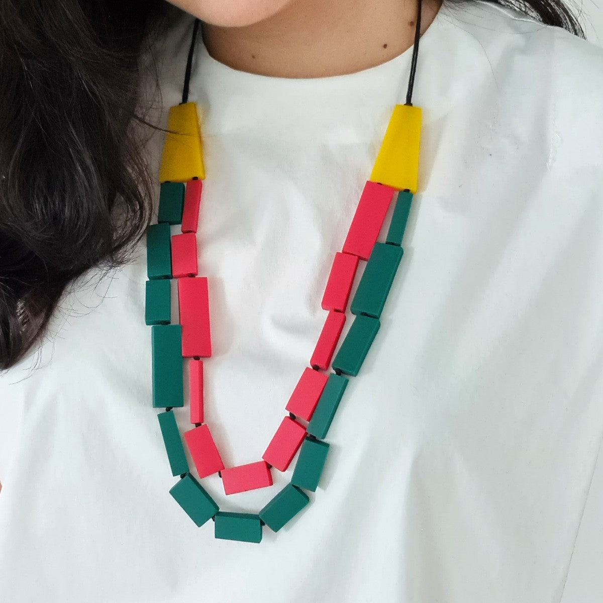 Deeva Double Layer Red Green Necklace