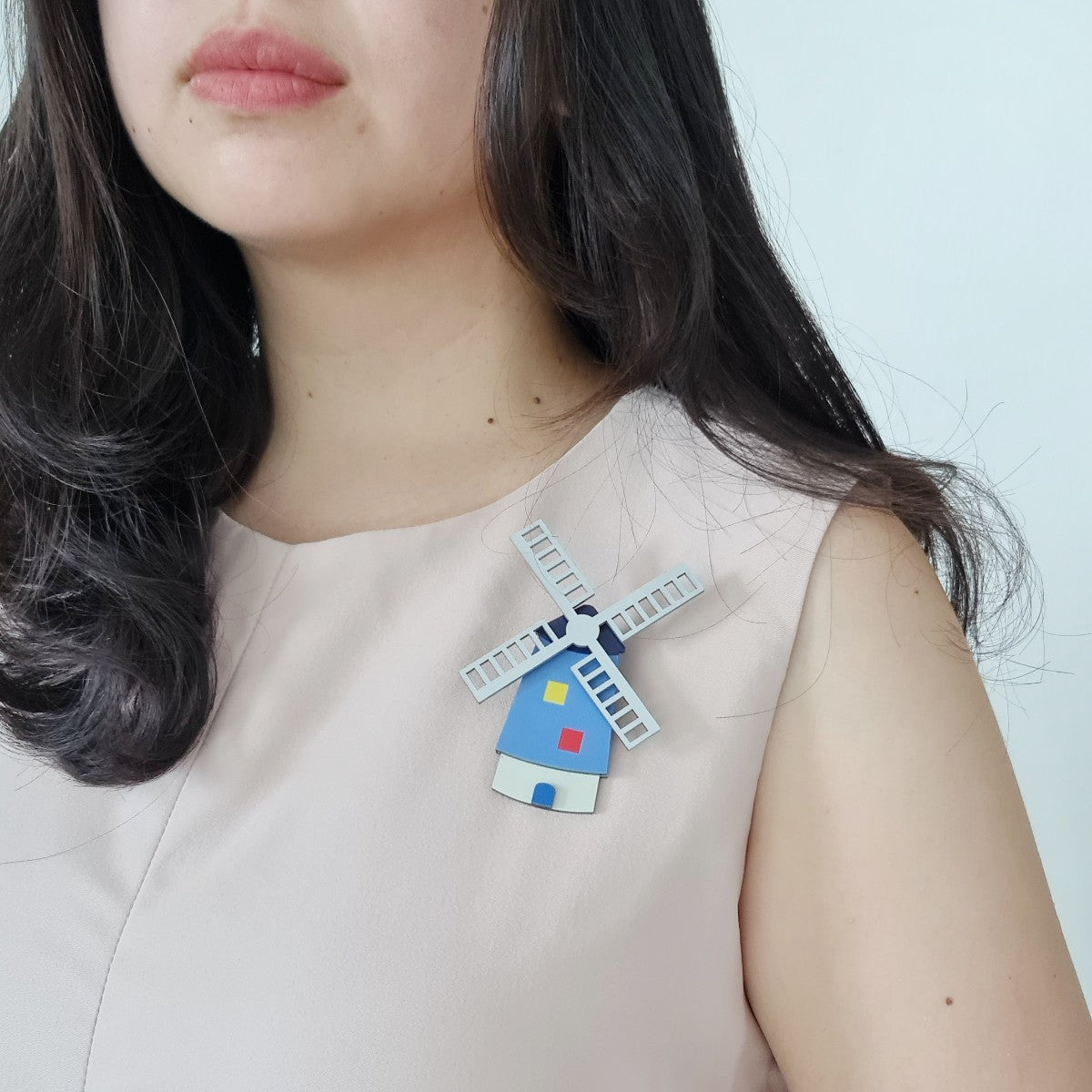 Windmill Kinderdijk Blue Brooch