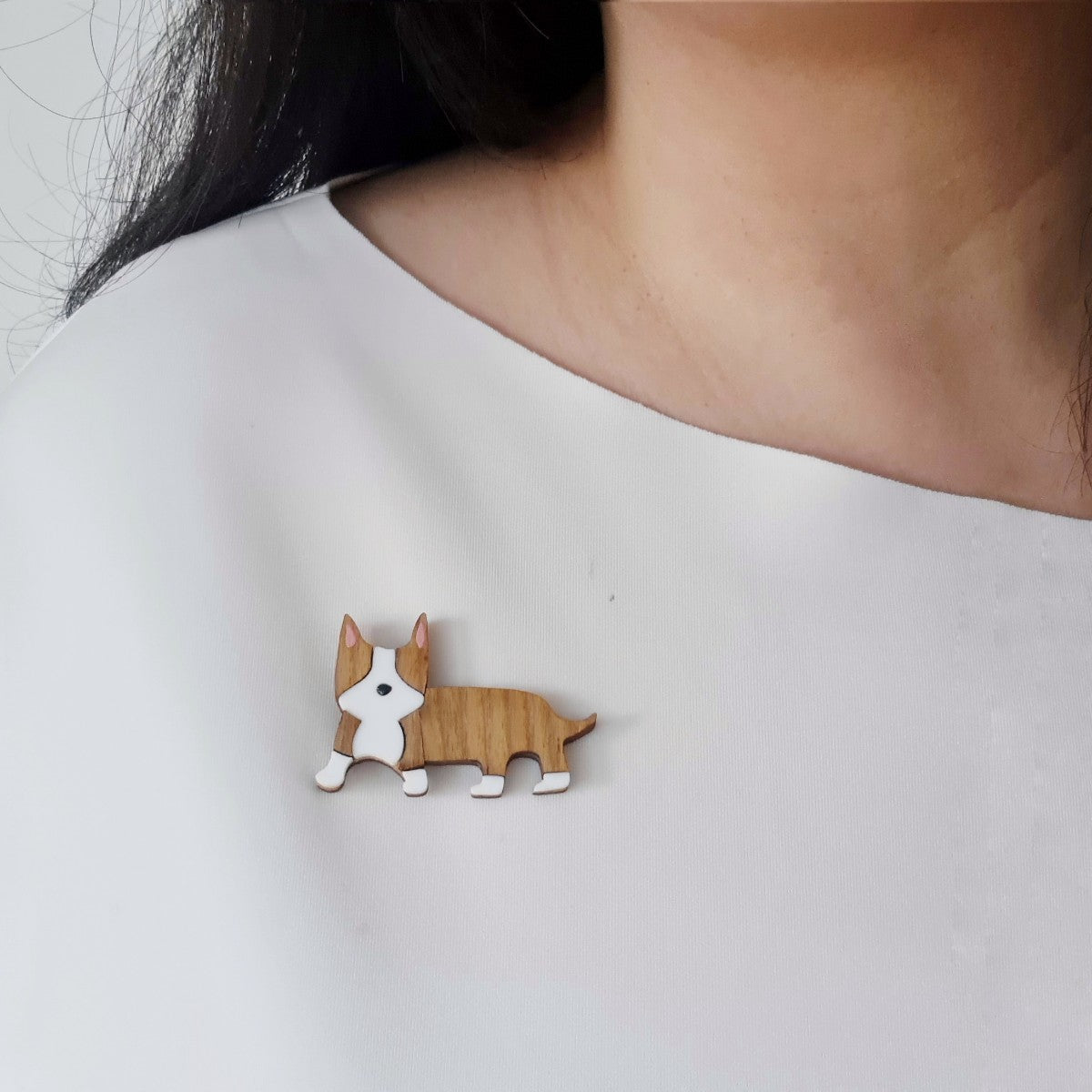 Corgi Red White Dog Brooch