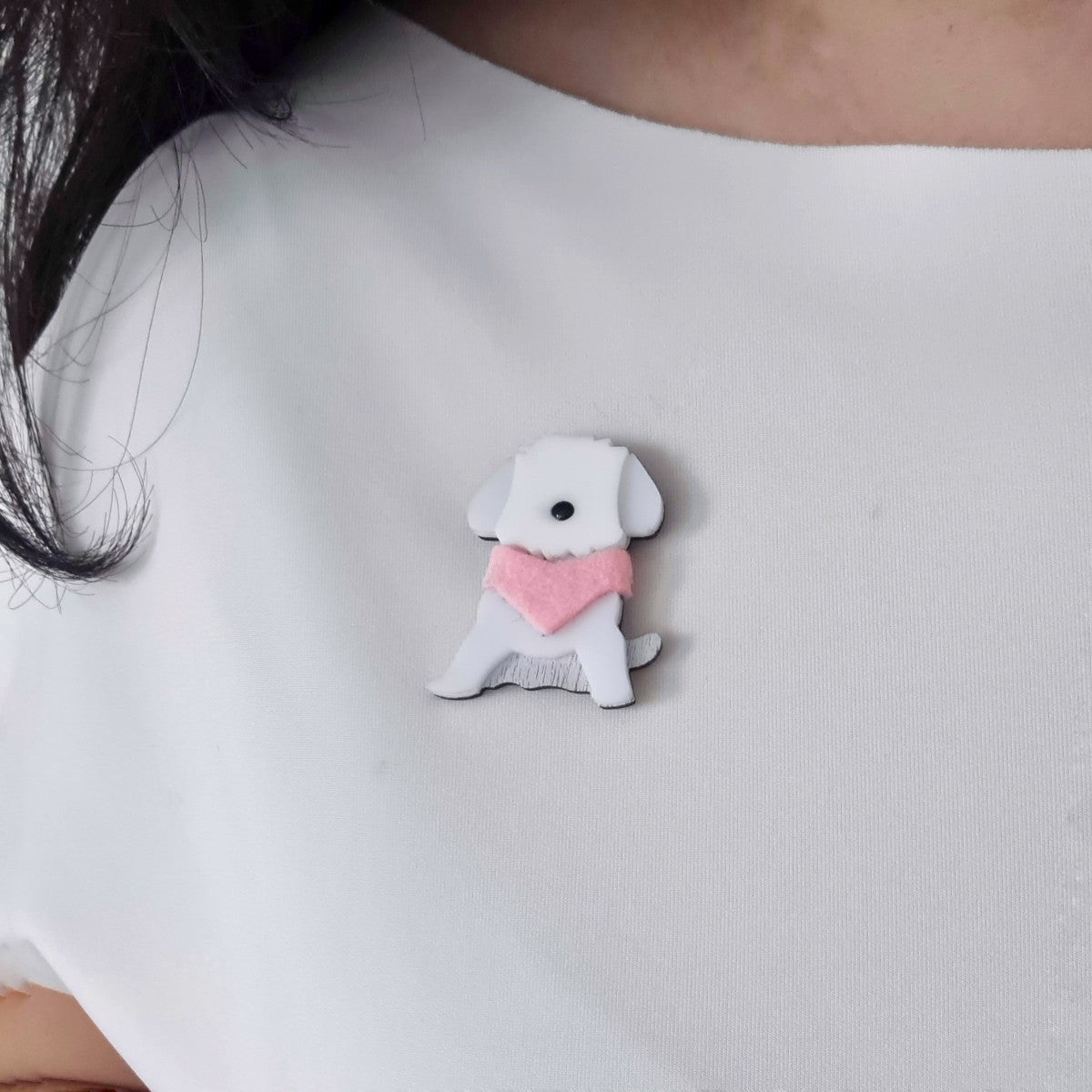 Maltese White Dog Brooch