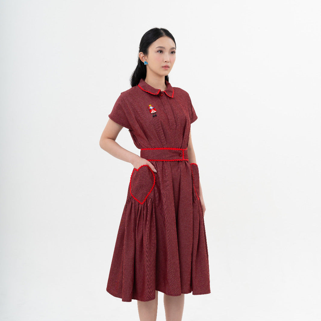 Cora Dress Red & Queen of Heart Brooch