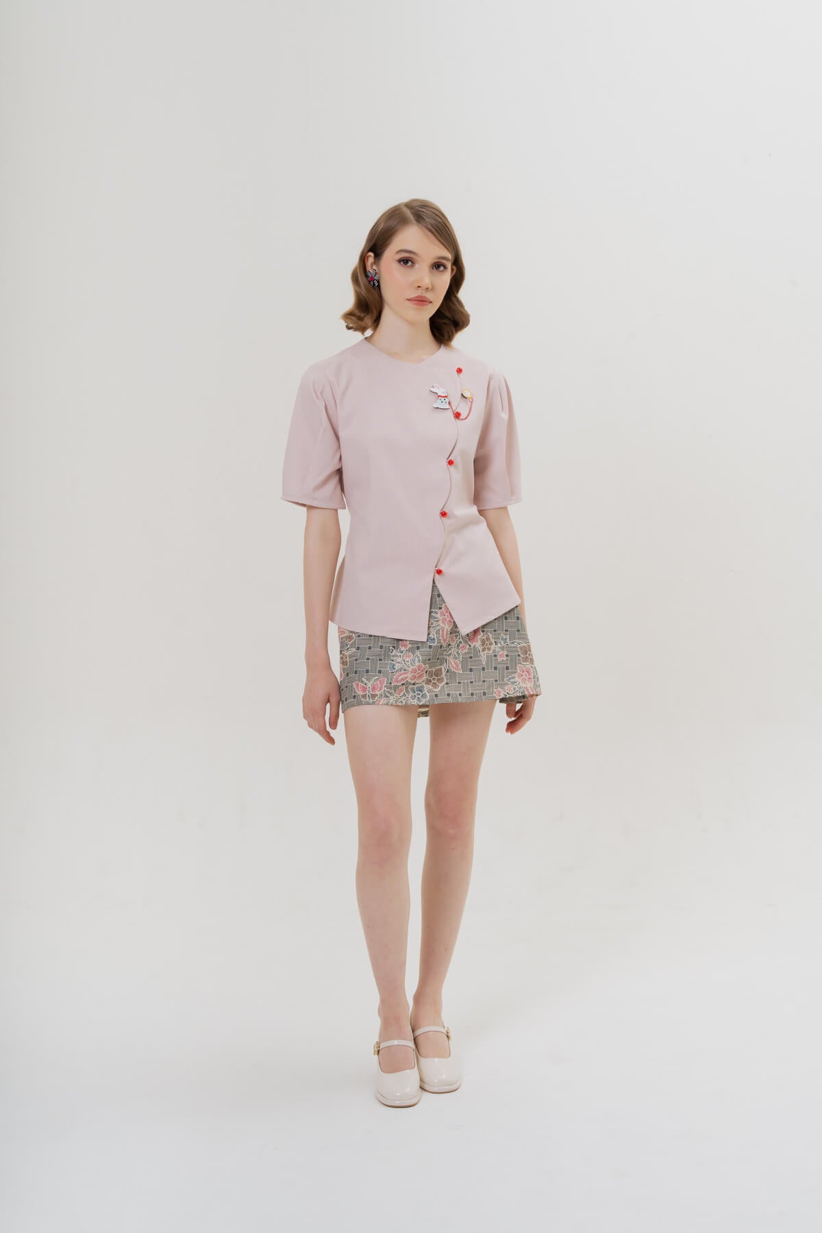 Coney Top (PINK) & White Rabbit with Clock Brooch