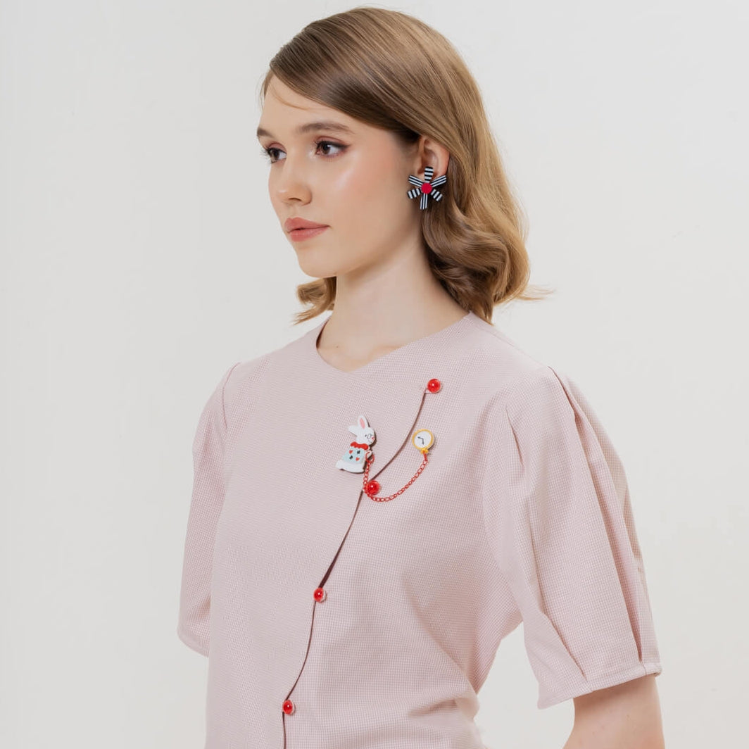 Coney Top (PINK) & White Rabbit with Clock Brooch
