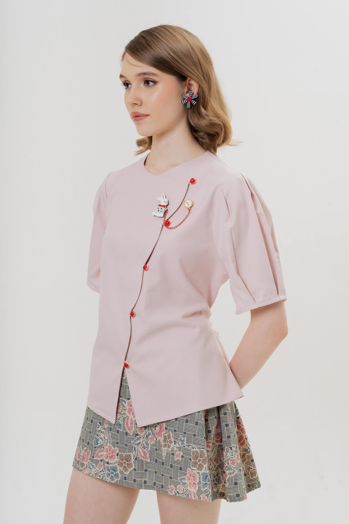 Coney Top (PINK) & White Rabbit with Clock Brooch