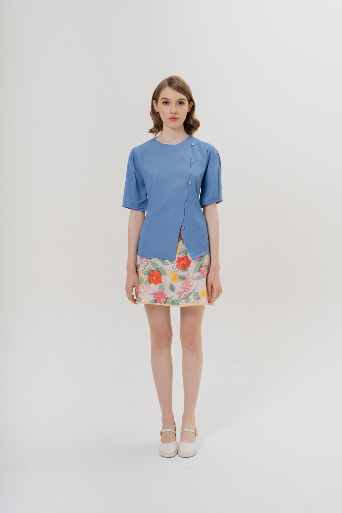Coney Top (BLUE) & White Rabbit with Clock Brooch