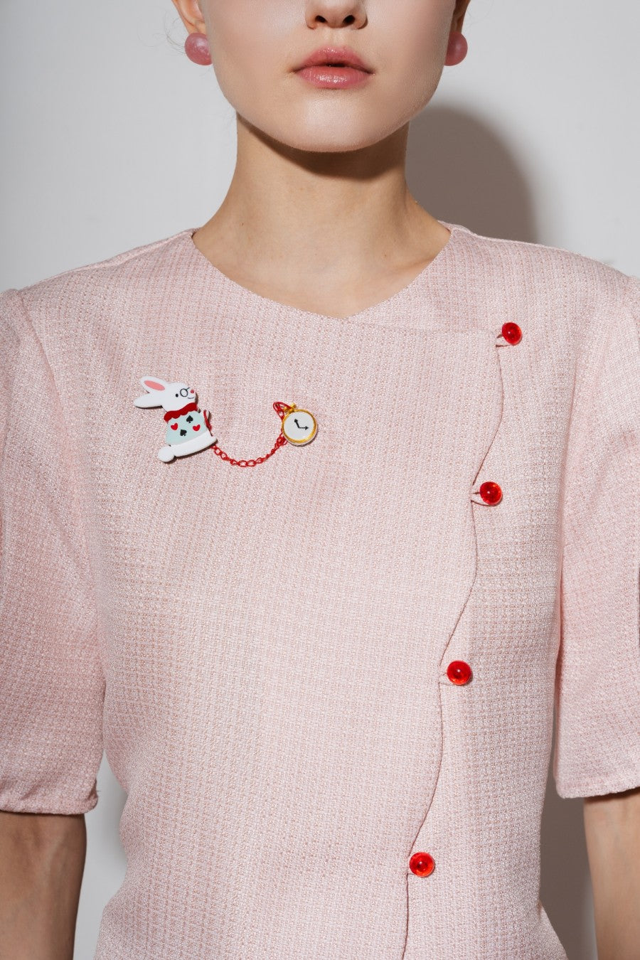 White Rabbit with Clock Brooch