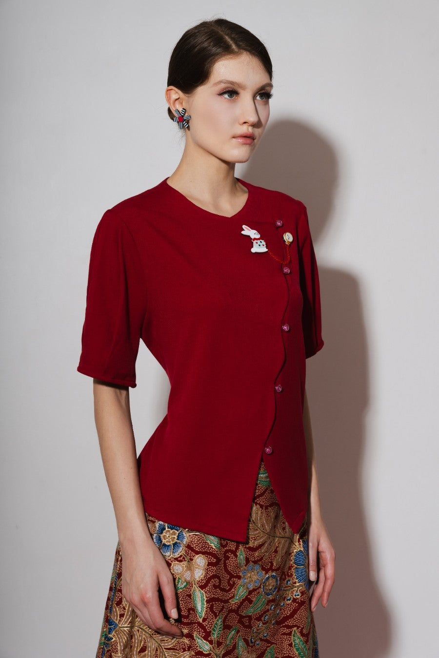 Coney Red Top & White Rabbit with clock brooch