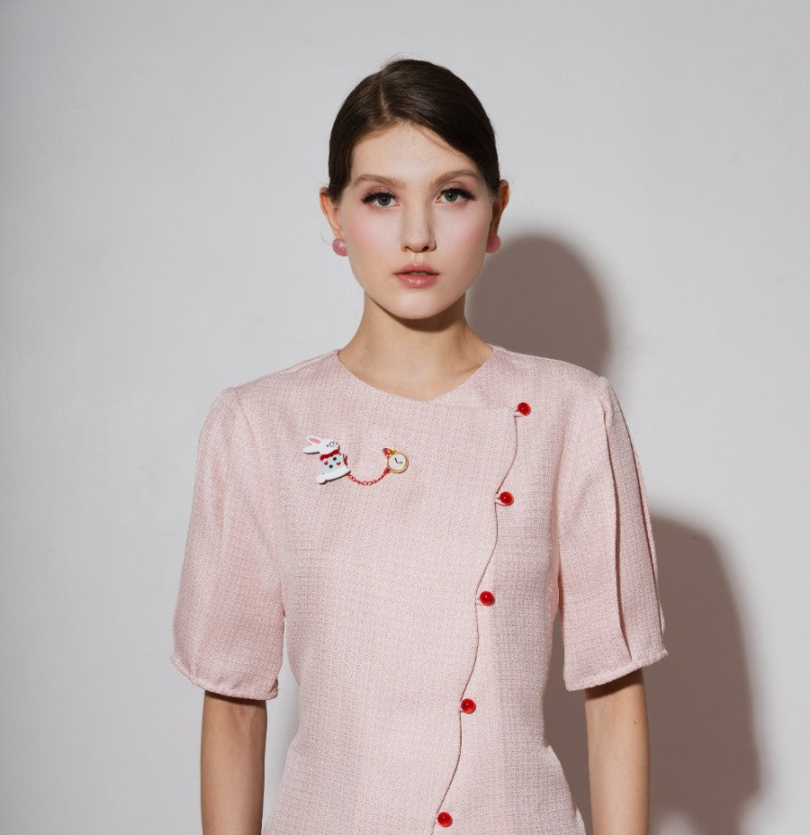 Coney Top (TWEED) & White Rabbit with Clock Brooch