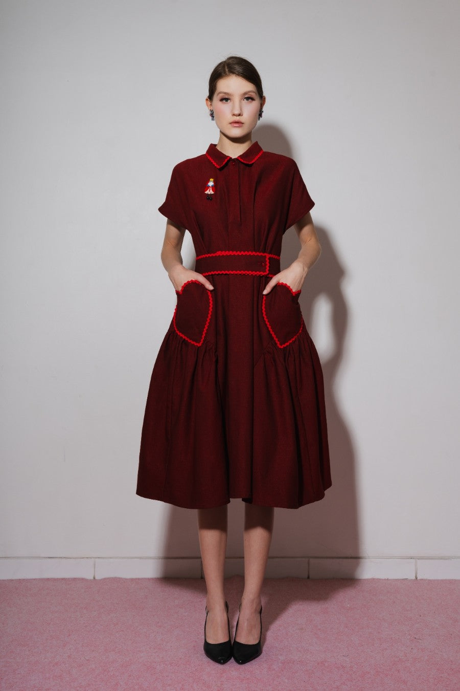 Cora Dress Red & Queen of Heart Brooch