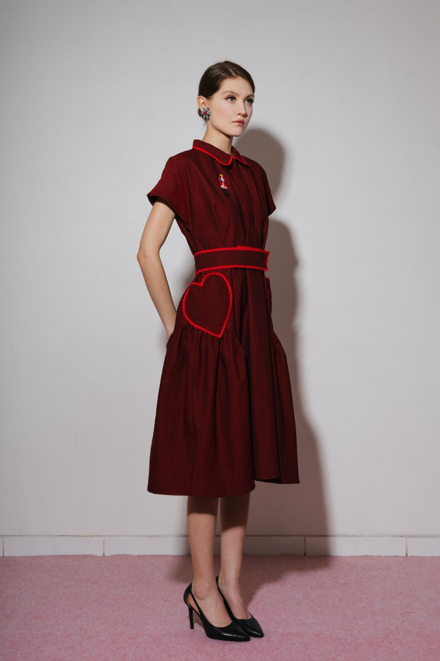 Cora Dress Red & Queen of Heart Brooch