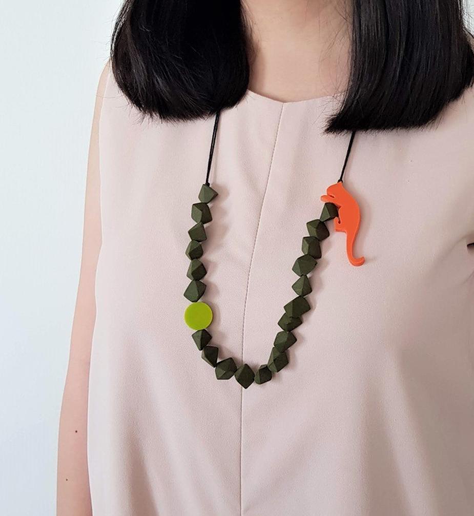 Wild Cat Army Green Necklace