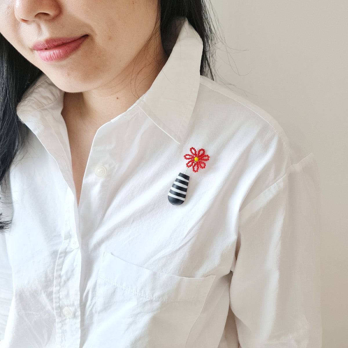 Gerbera Red Brooch