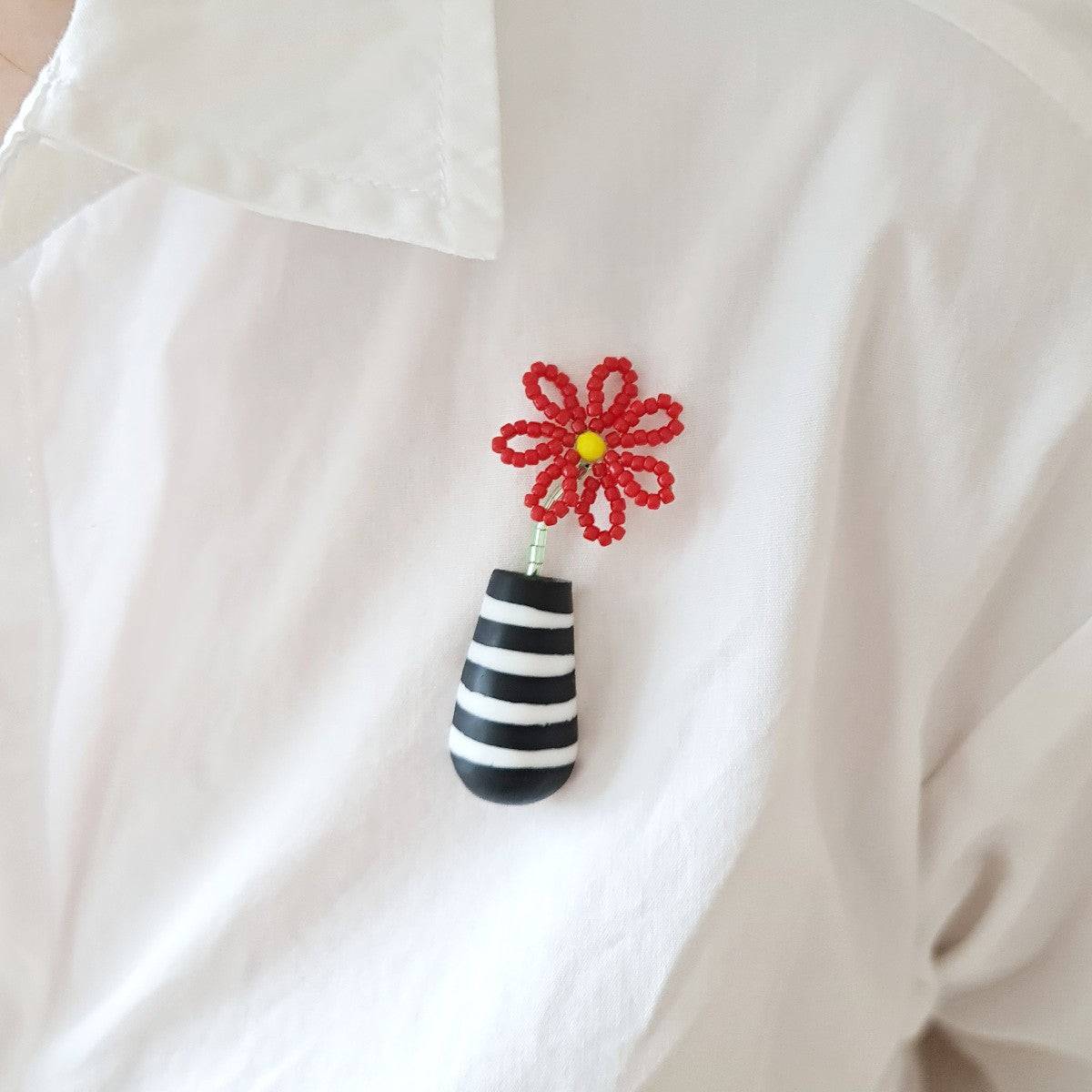 Gerbera Red Brooch