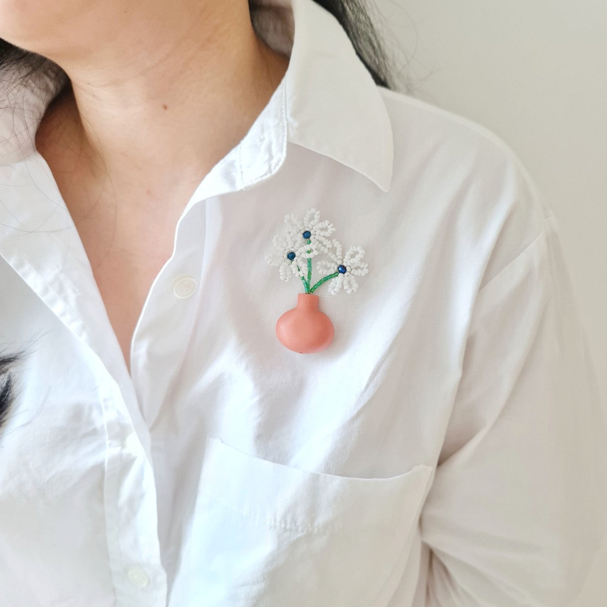 Anemone White Brooch