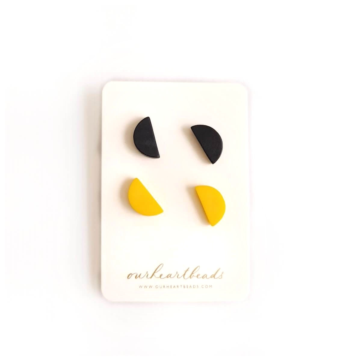 Halv Studs Black Yellow Earrings