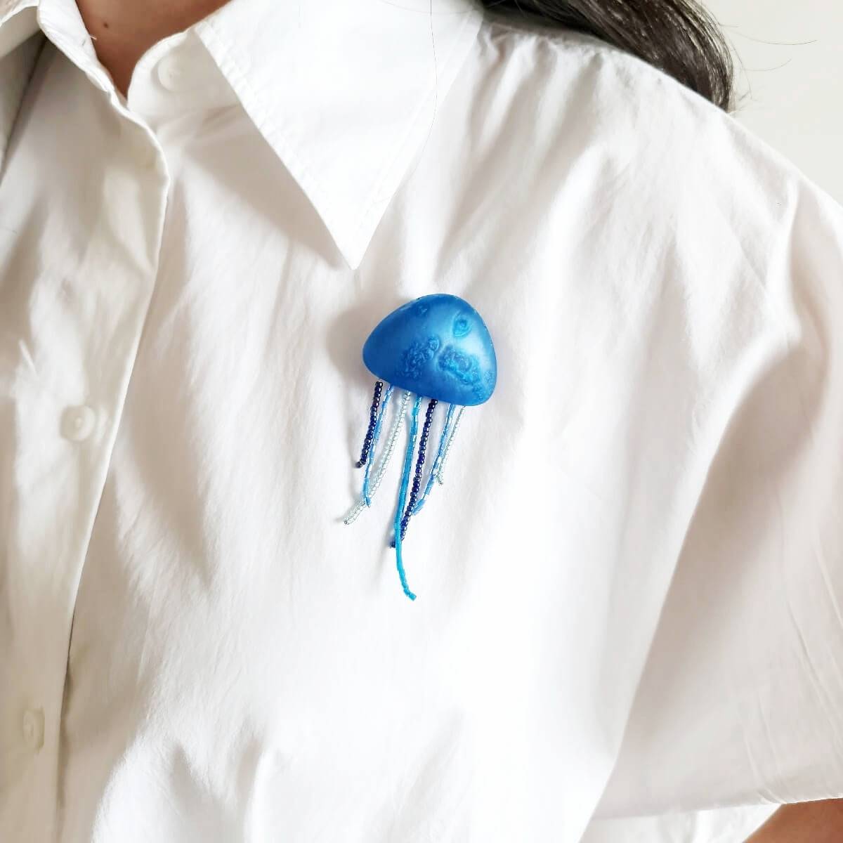 Jellyfish Ocean Blue Brooch